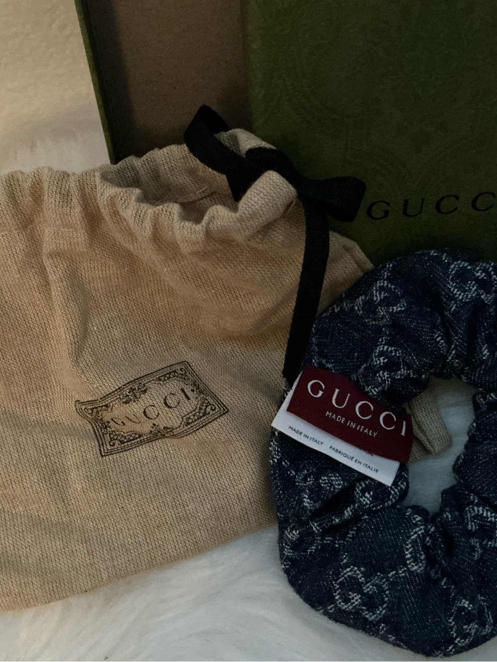Gucci Navy Denim Monogram Scrunchie